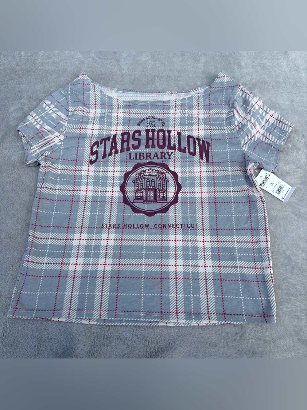 Stars Hollow Library Shirt Stars Hollow Size XS(0-2) Gilmore Girls Tee Plaid NWT